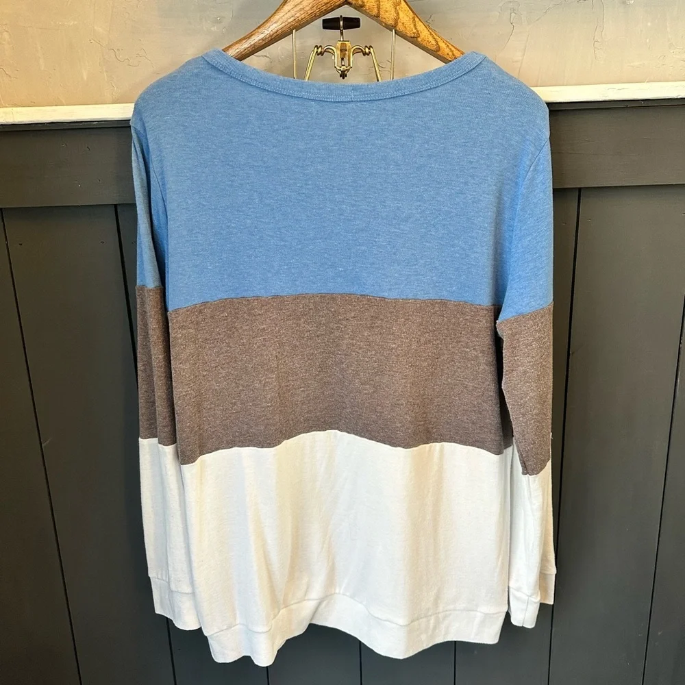 Halife Long Sleeve Color‎ Block Tops Crewneck Pullover Tunic 2X - Picture 2 of 10
